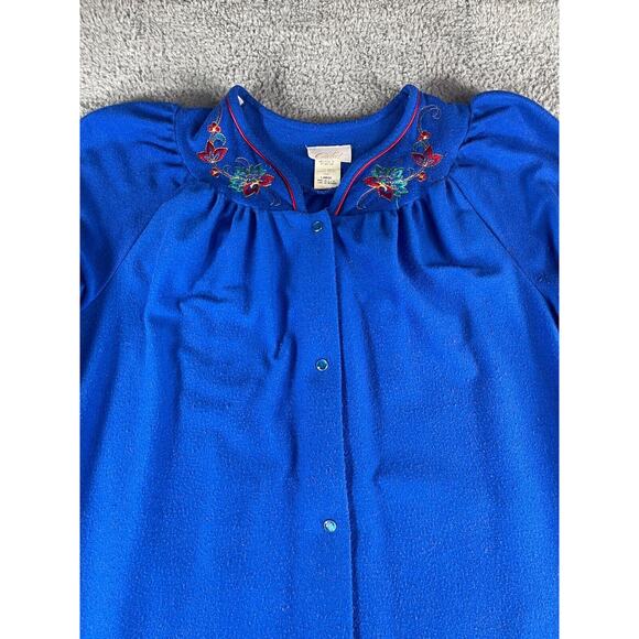 Cachet Robe Womens Large Blue Made In USA Vintage Embroidered Snap Sleepwear - Picture 2 of 11